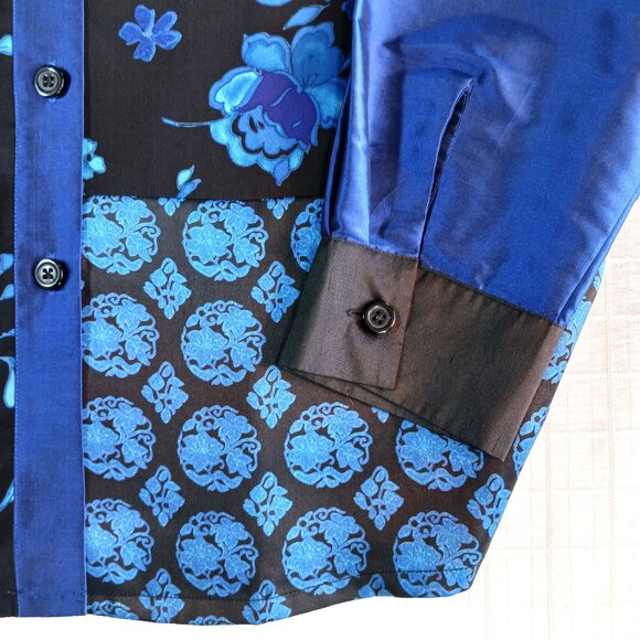Koos of Course 100% Silk Eclectic Patchwork Button Long Sleeve Shirt Size M - Picture 6 of 11